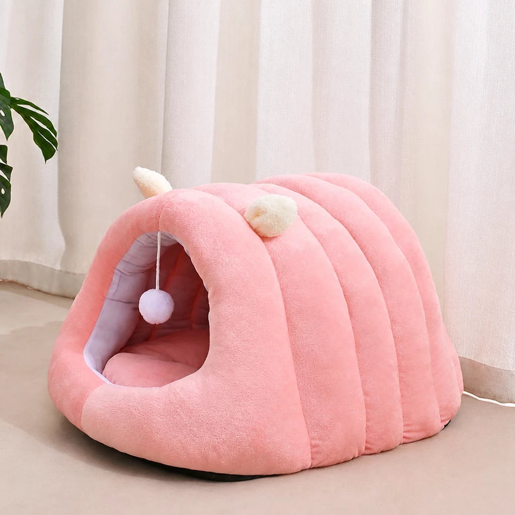 Semi-Enclosed Cat Bed with Tunnel-Style Hideaway