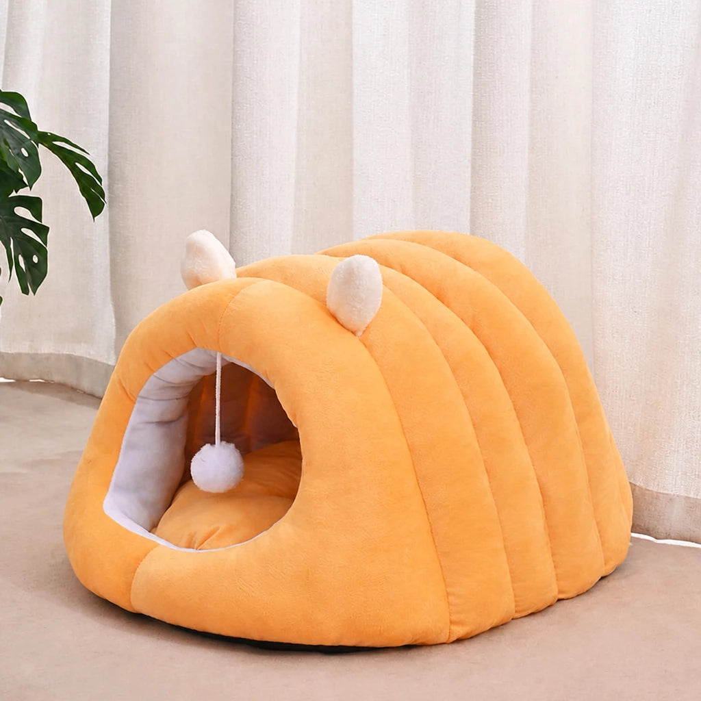Semi-Enclosed Cat Bed with Tunnel-Style Hideaway