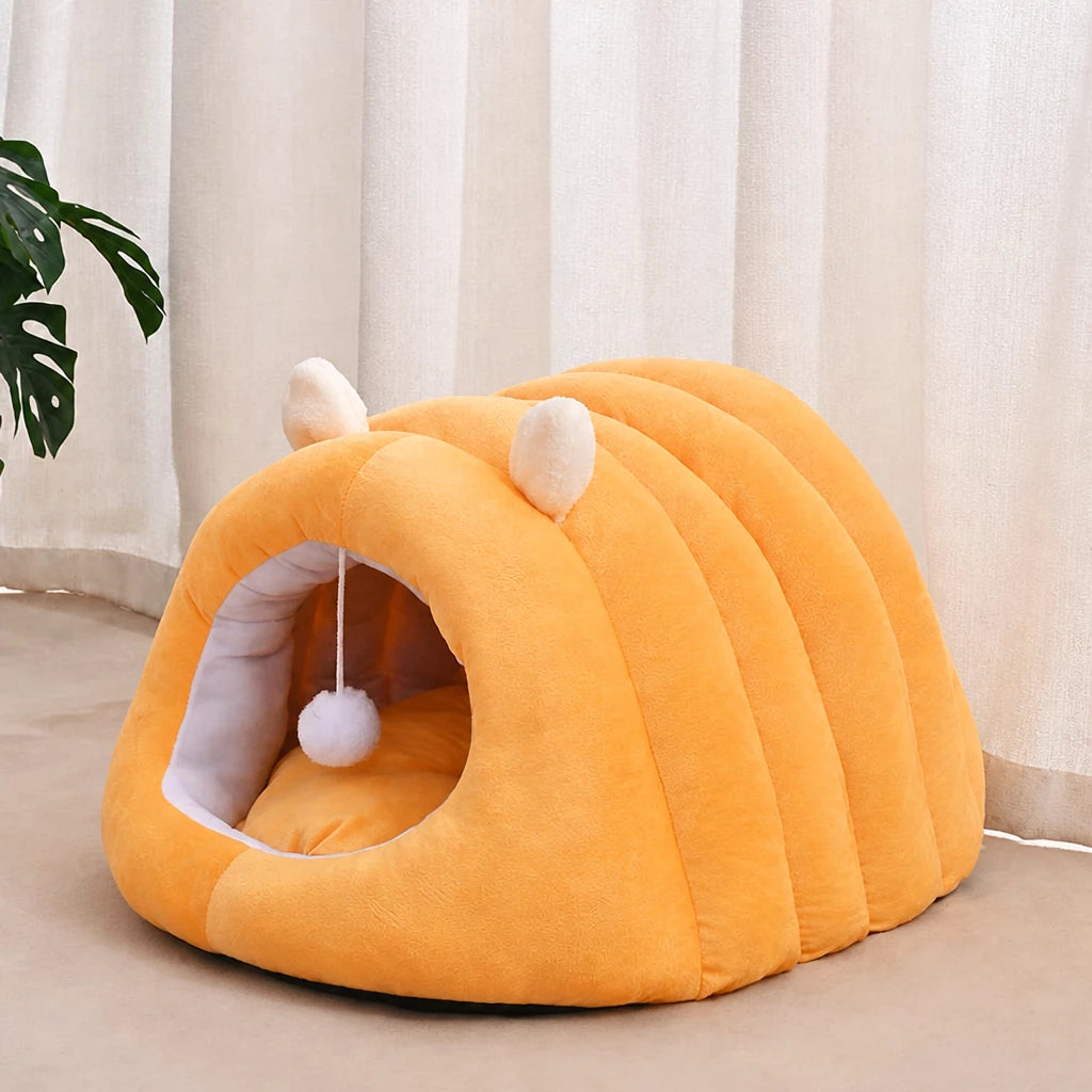 Semi-Enclosed Cat Bed with Tunnel-Style Hideaway