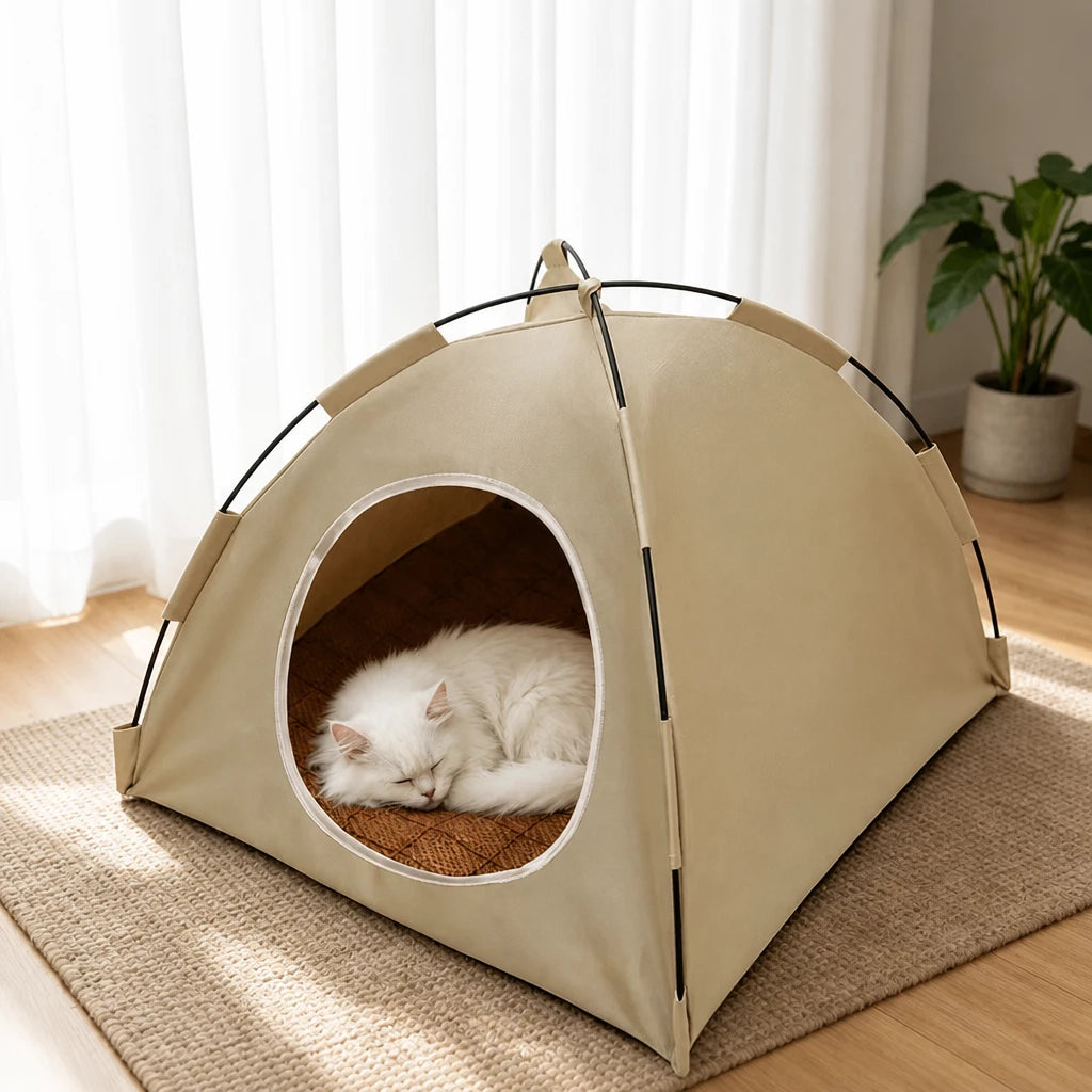 Semi-Enclosed Tent-Style Pet Bed for Cats and Dogs