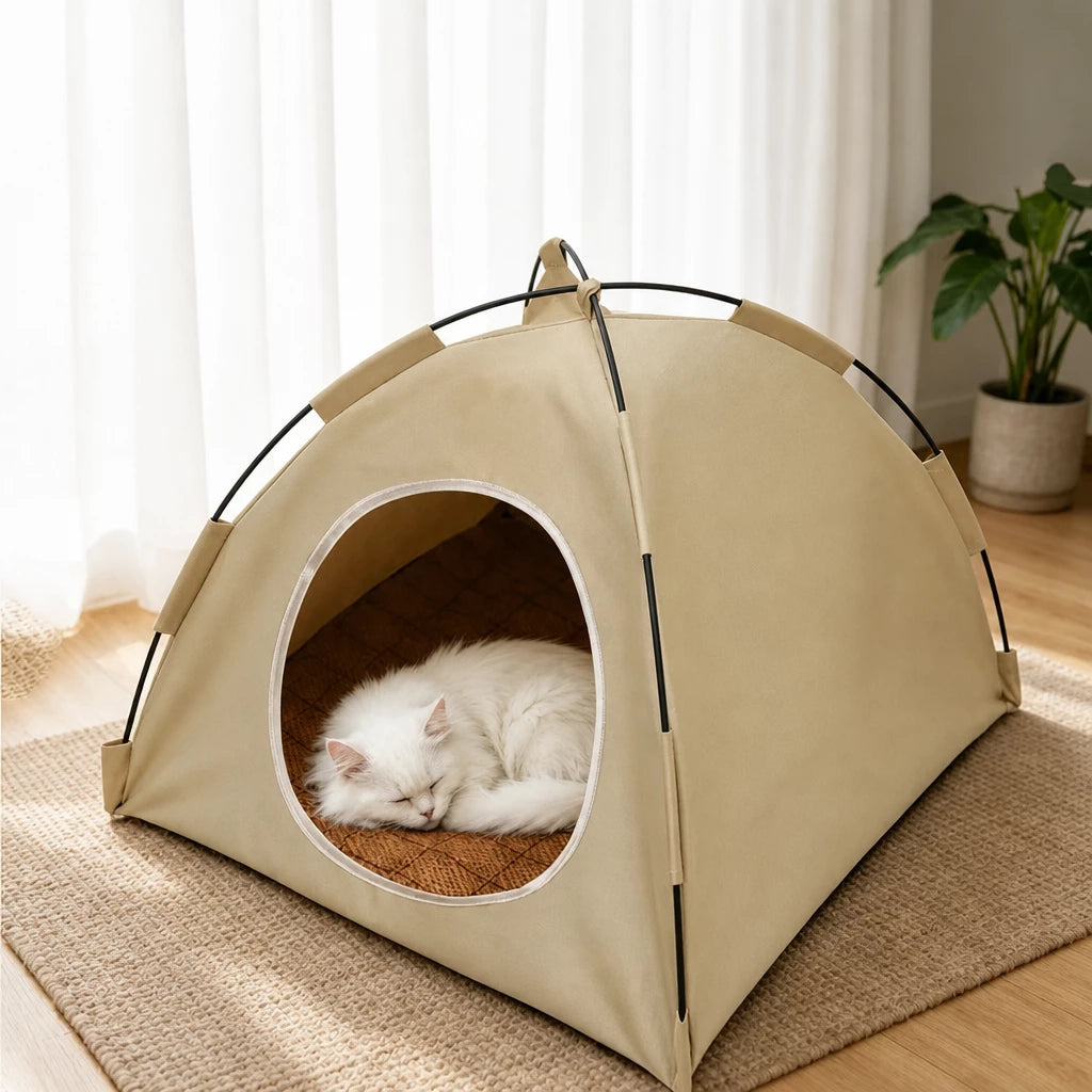 Semi-Enclosed Tent-Style Pet Bed for Cats and Dogs