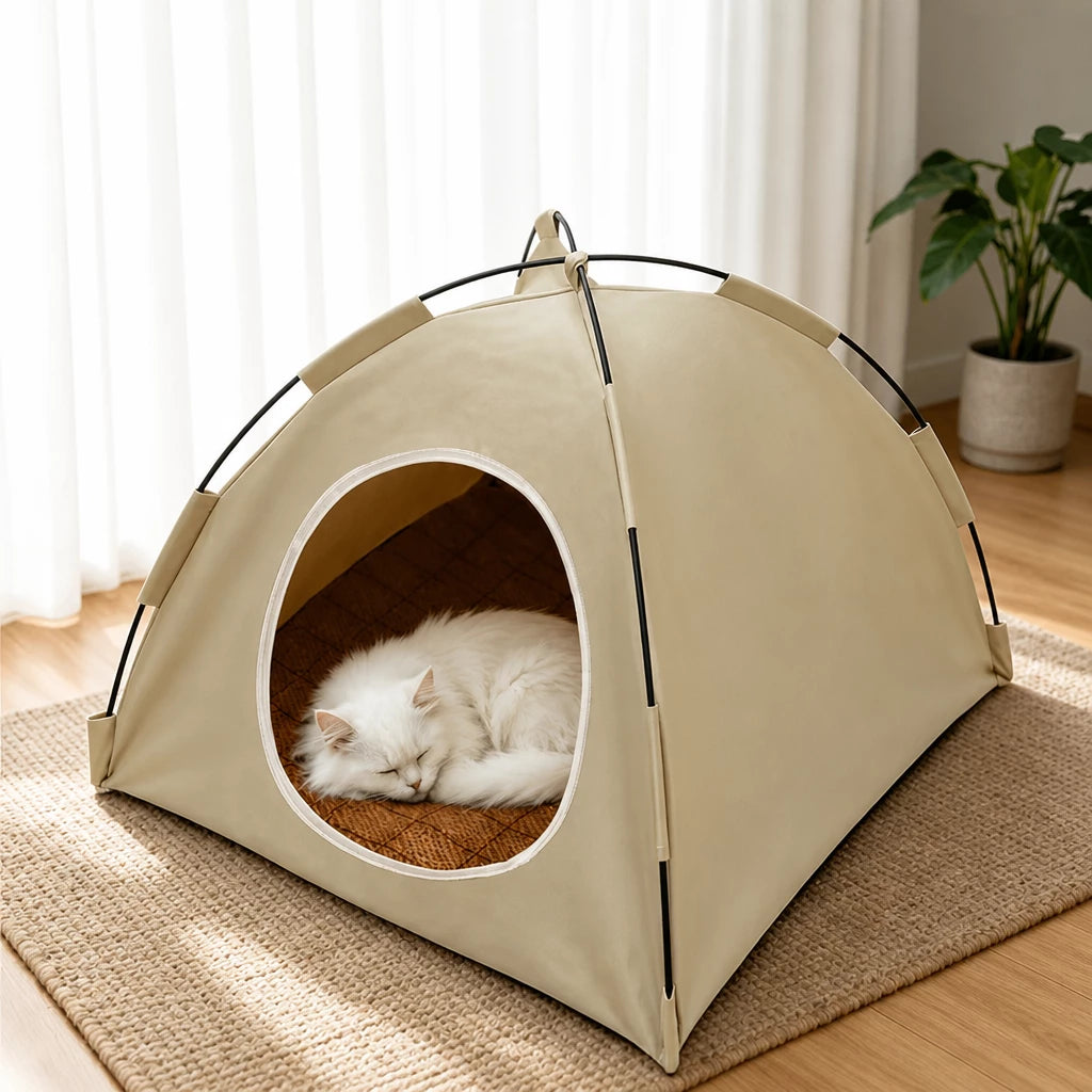 Semi-Enclosed Tent-Style Pet Bed for Cats and Dogs