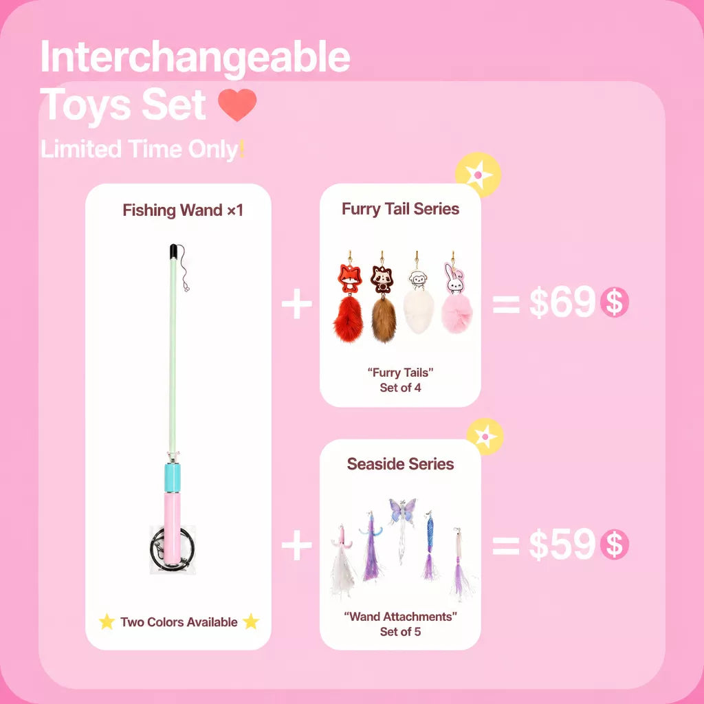 Retractable Cat Teaser Wand with Replaceable Attachments