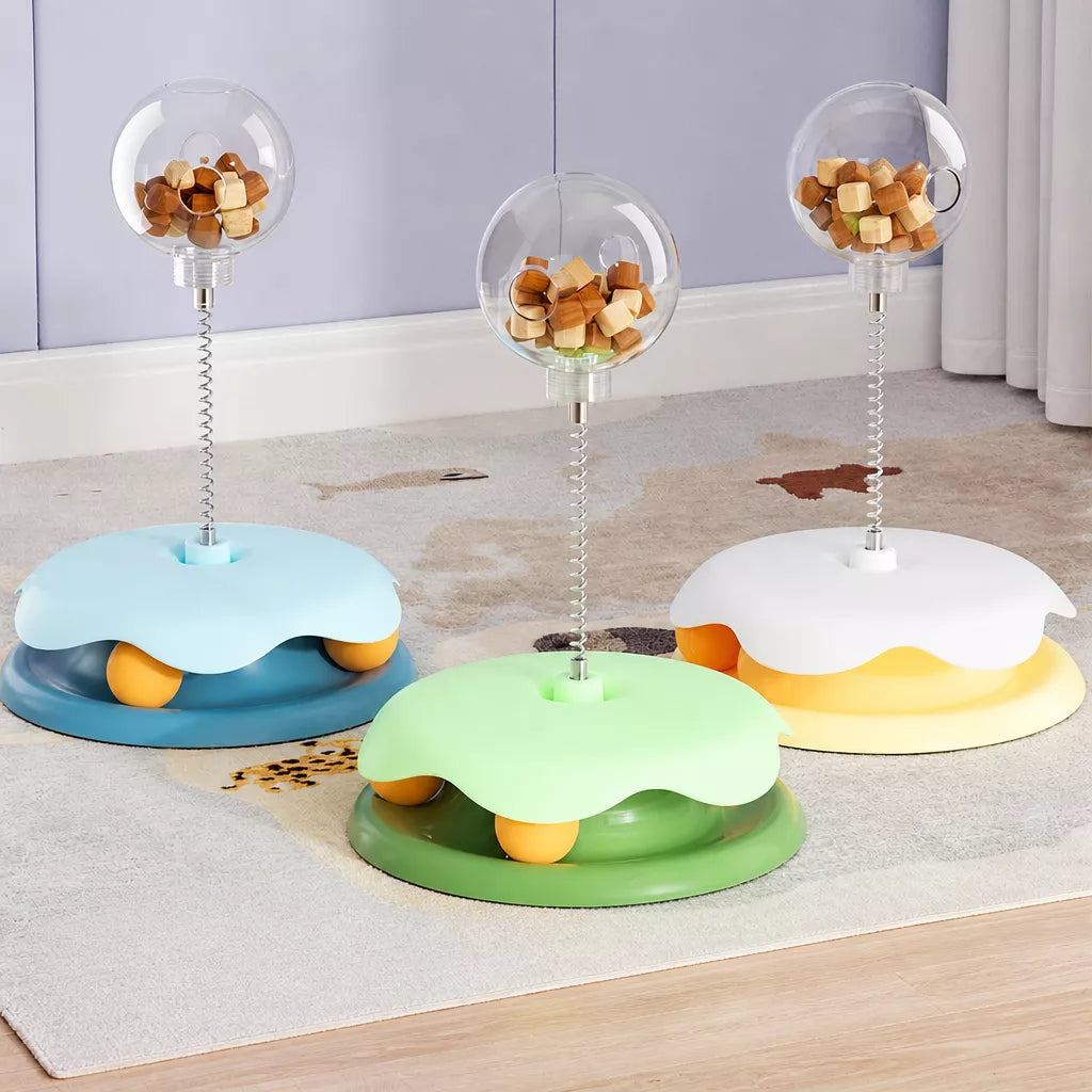 Interactive Cat Treat Spinner Toy with Teaser and Yarn Ball Options