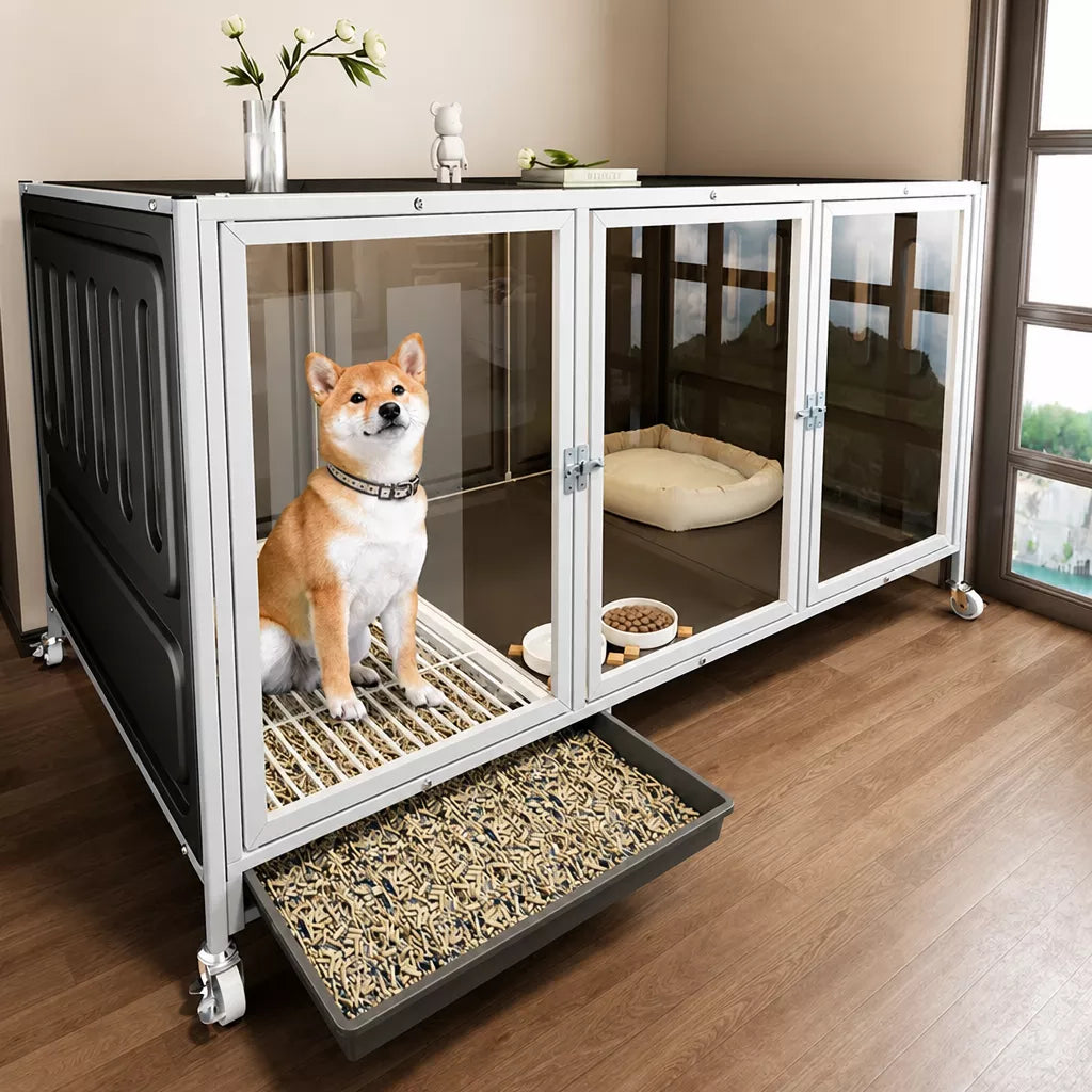 Indoor Dog Crate with Integrated Toilet Area