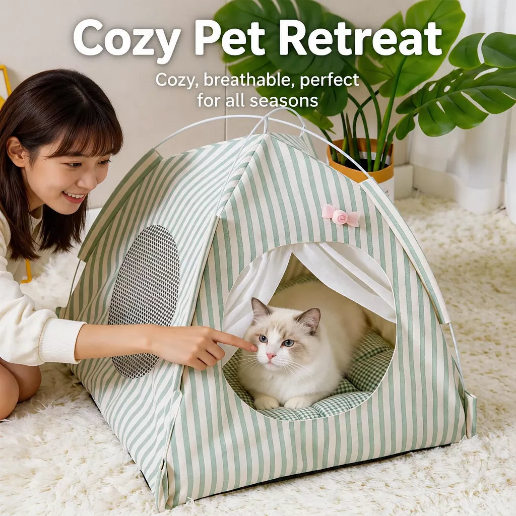 Indoor Tent Bed for Cats and Dogs with Reversible Cushion