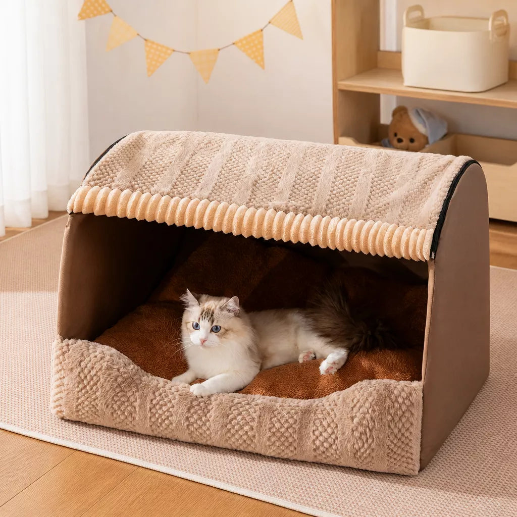 Enclosed Pet Bed with Removable Cover for Cats and Dogs