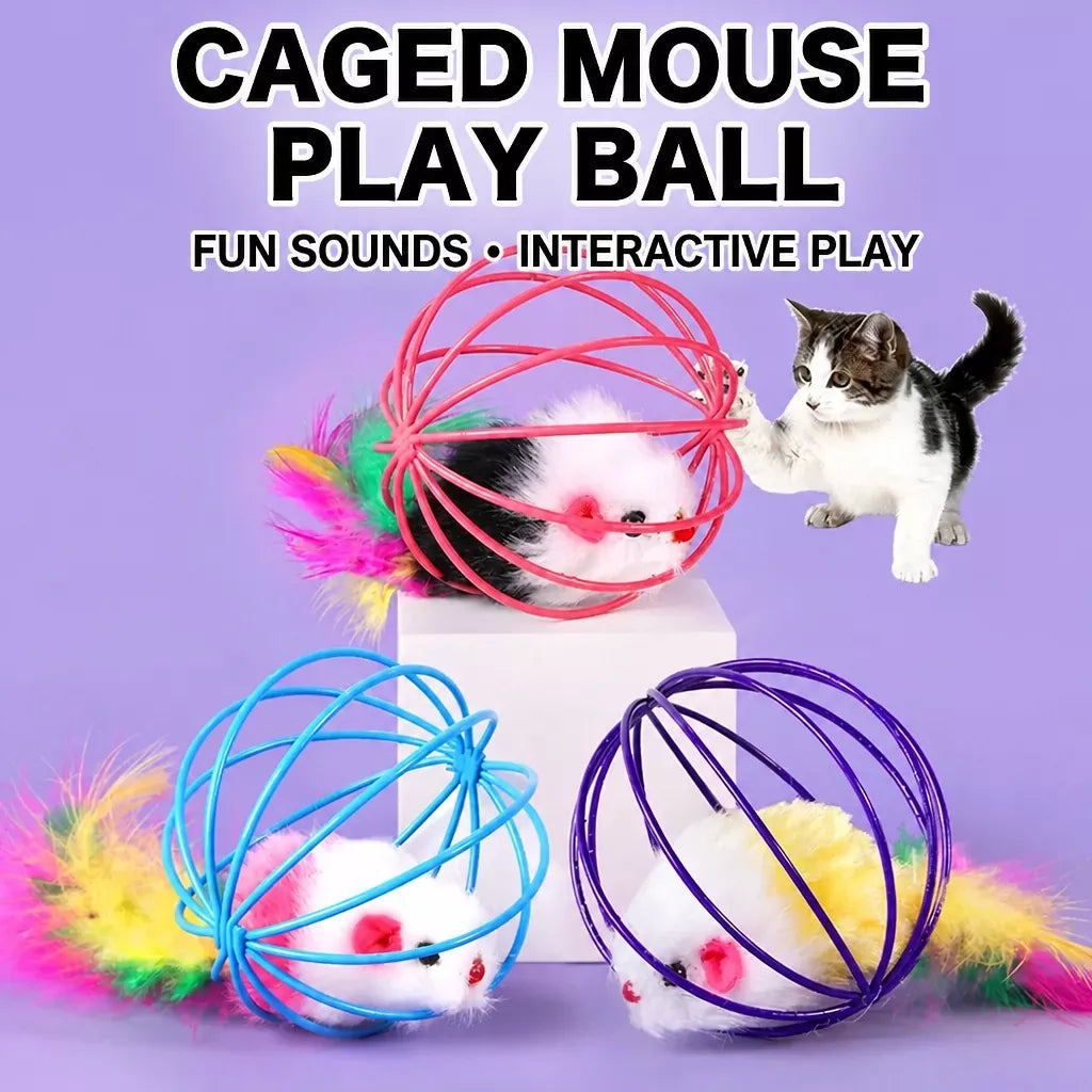 Cage-Style Mouse Cat Toy with Sisal Ball