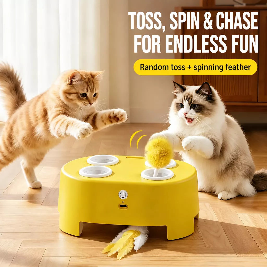Interactive Electric Whack-a-Mole Cat Toy with Feather Teasers