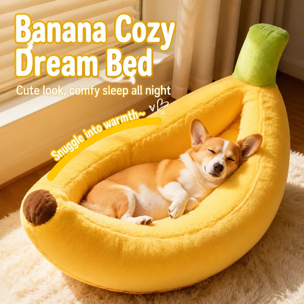 Banana-Shaped Pet Bed for Small to Medium Dogs and Cats