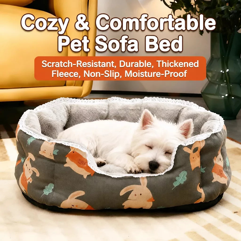Semi-Enclosed Plush Sofa-Style Pet Bed for Cats and Small Dogs