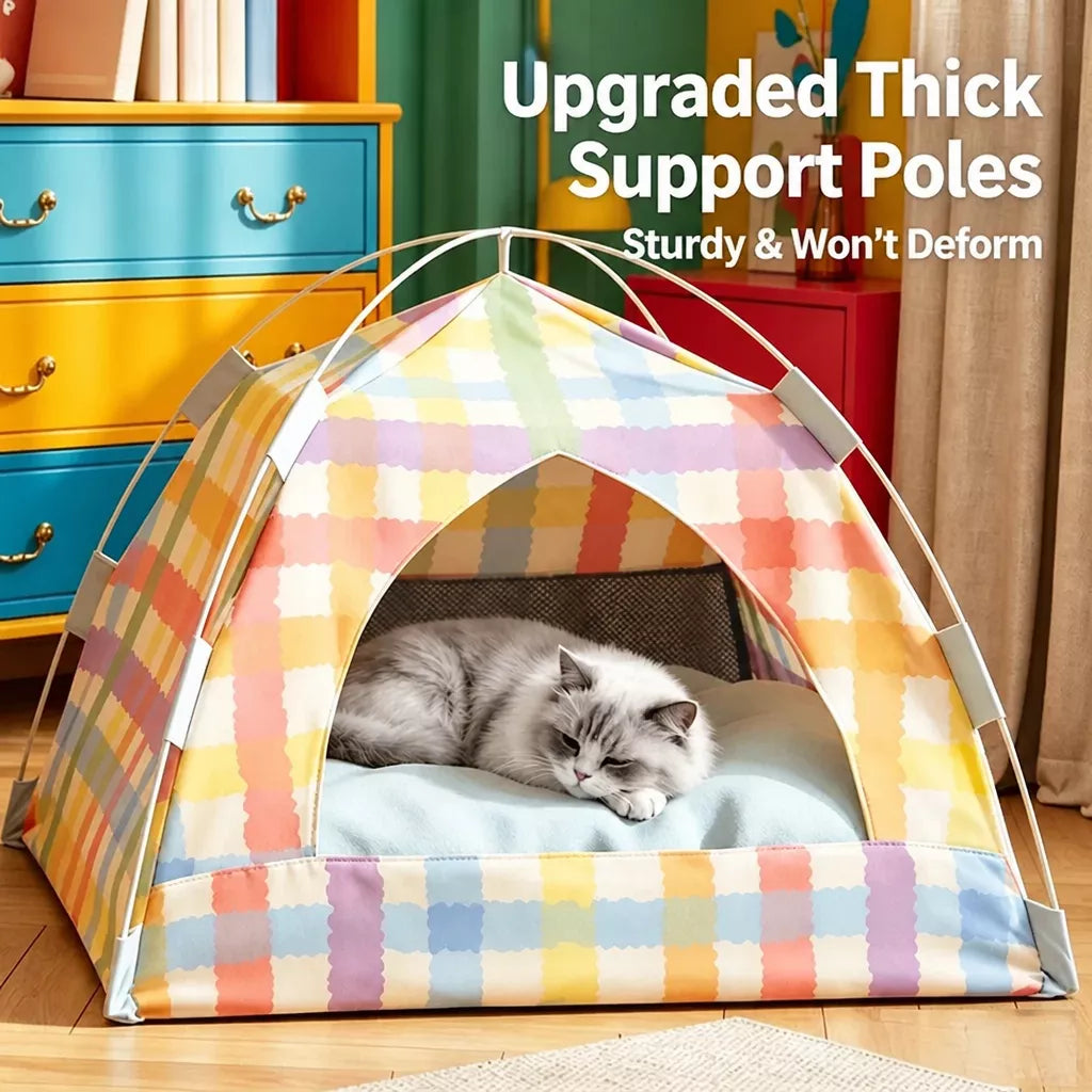 Semi-Enclosed Cat Tent Bed with Removable Mat