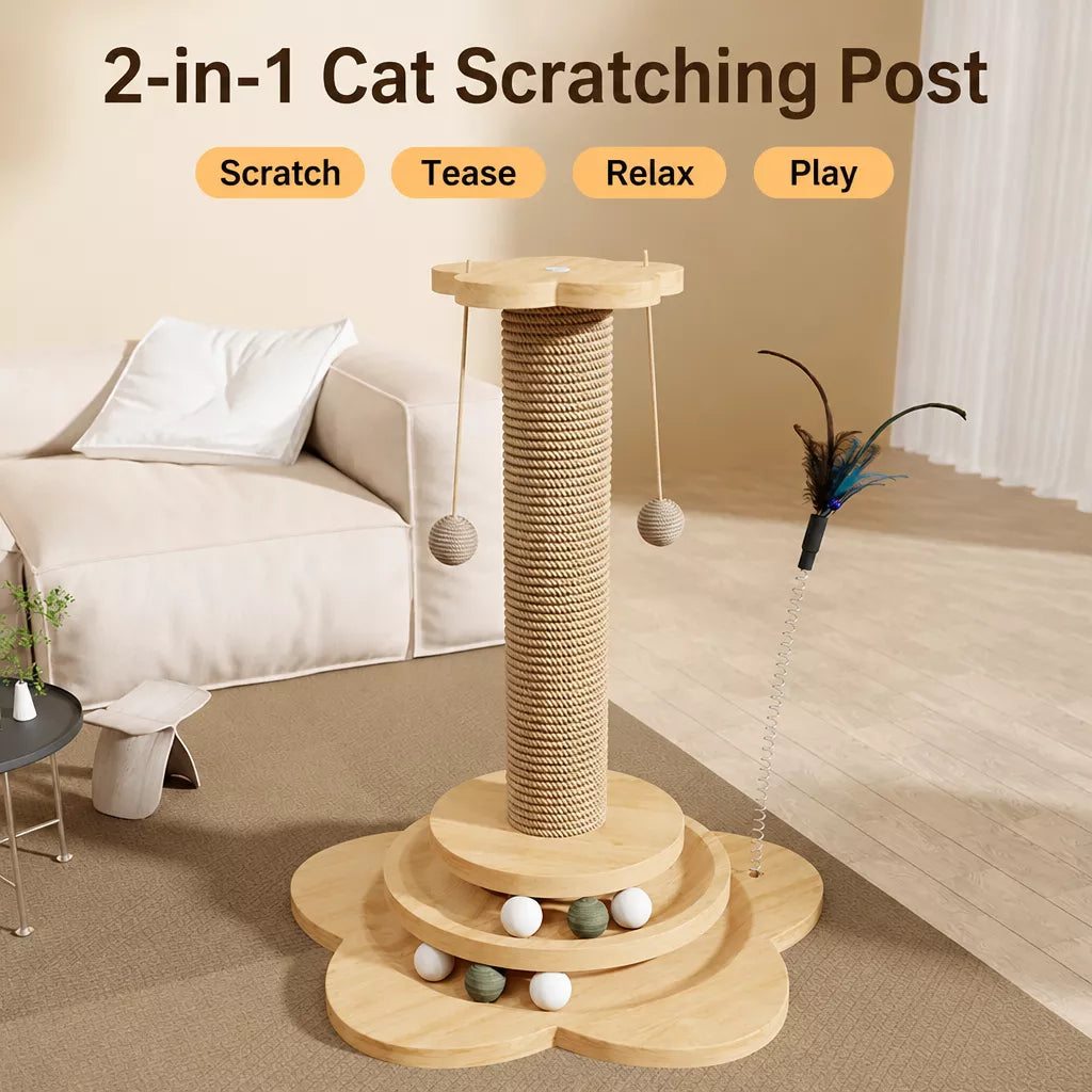4-in-1 Vertical Cat Scratching Post and Climbing Tower