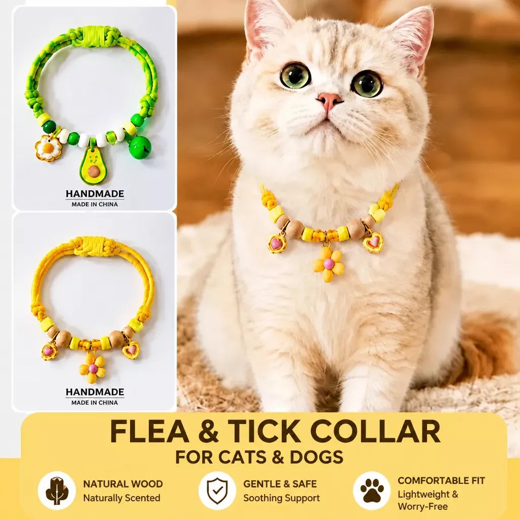 Adjustable Dog & Cat Collar with Bell and Wood Accent