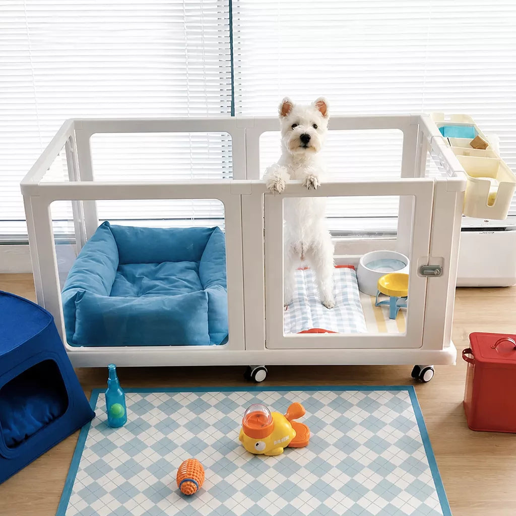 Mobile Indoor Dog Playpen with Door and Swivel Casters