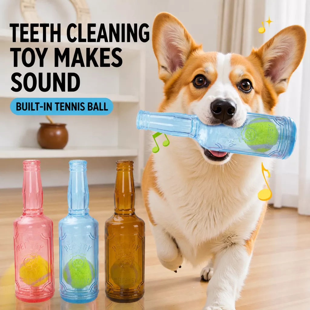 Small Dog Squeaky Bottle Toy with Tennis Ball