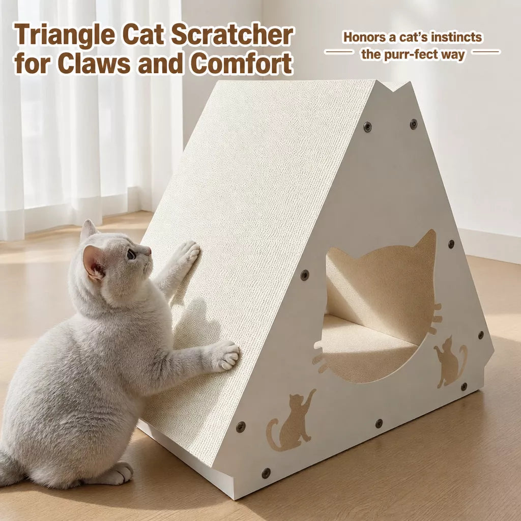 Triangular Cat Scratcher House with Enclosed Hideaway