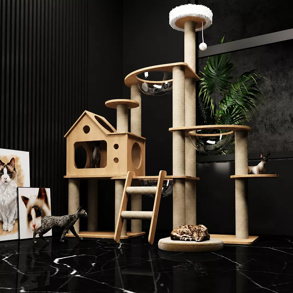 Cat Tree with Enclosed Cat House and Scratching Posts