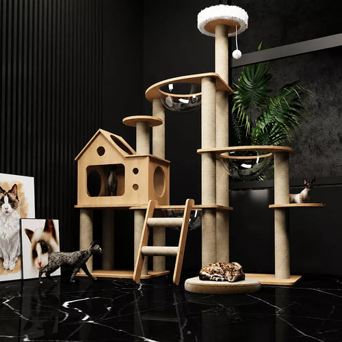 Cat Tree with Enclosed Cat House and Scratching Posts