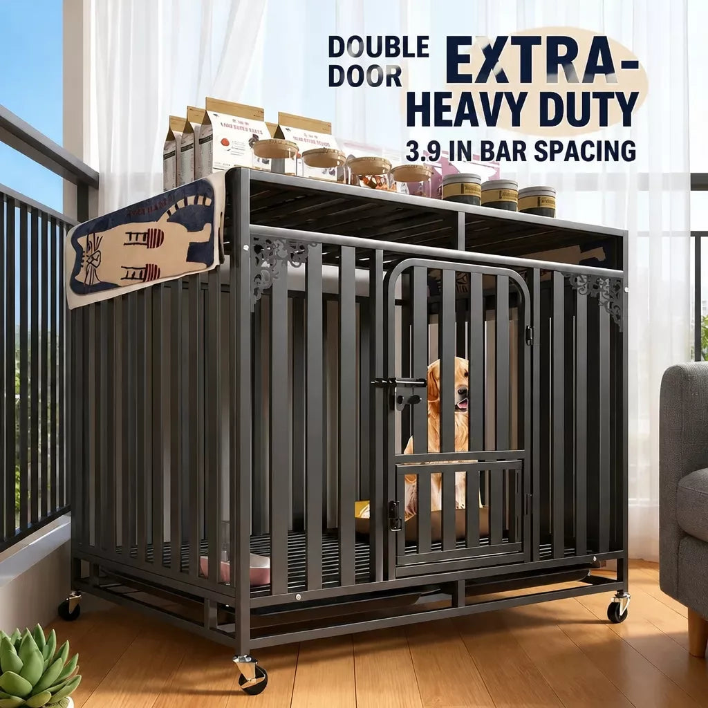 Indoor Metal Dog Crate with Waste Tray for Small to Large Dogs