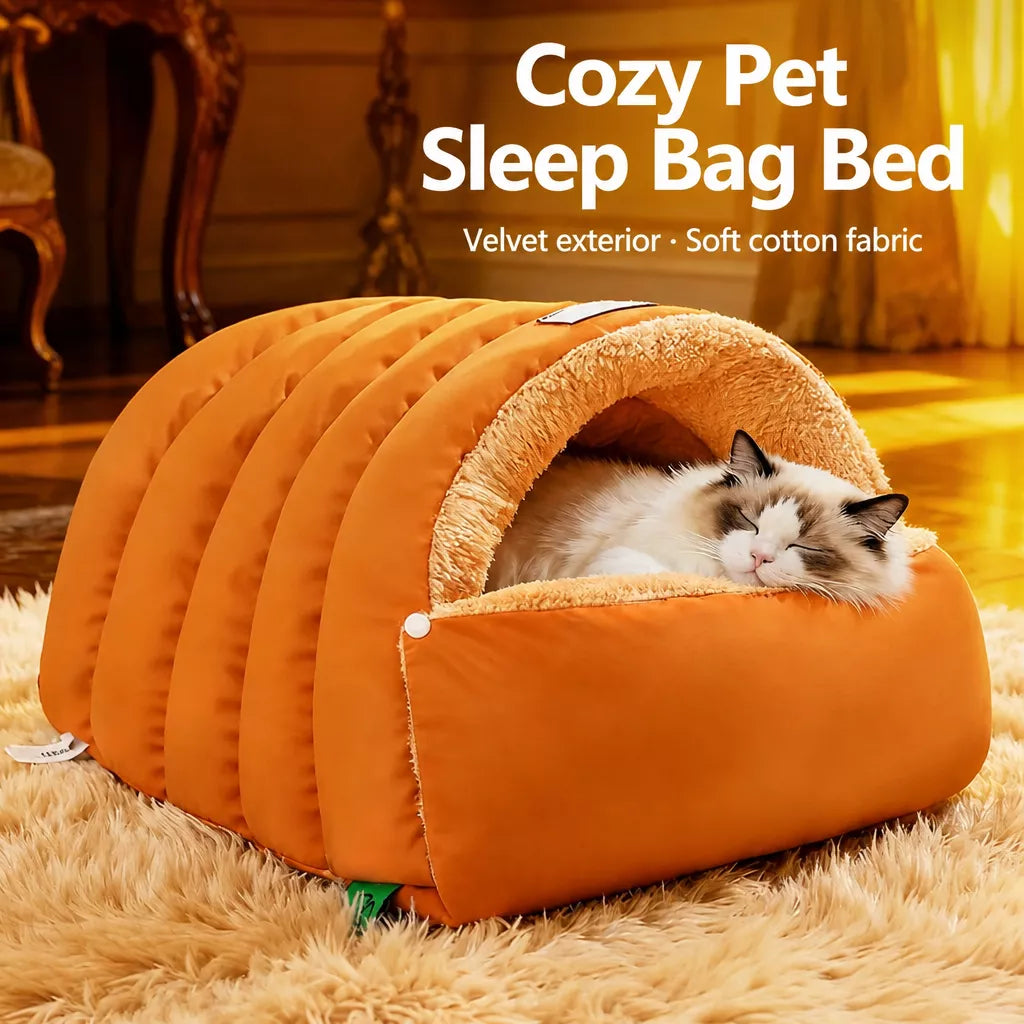 Enclosed Faux Fur Pet Bed for Cats and Small Dogs