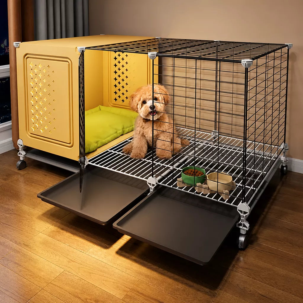 Elevated Indoor Dog Kennel with Separate Toilet Areas for Small Dogs