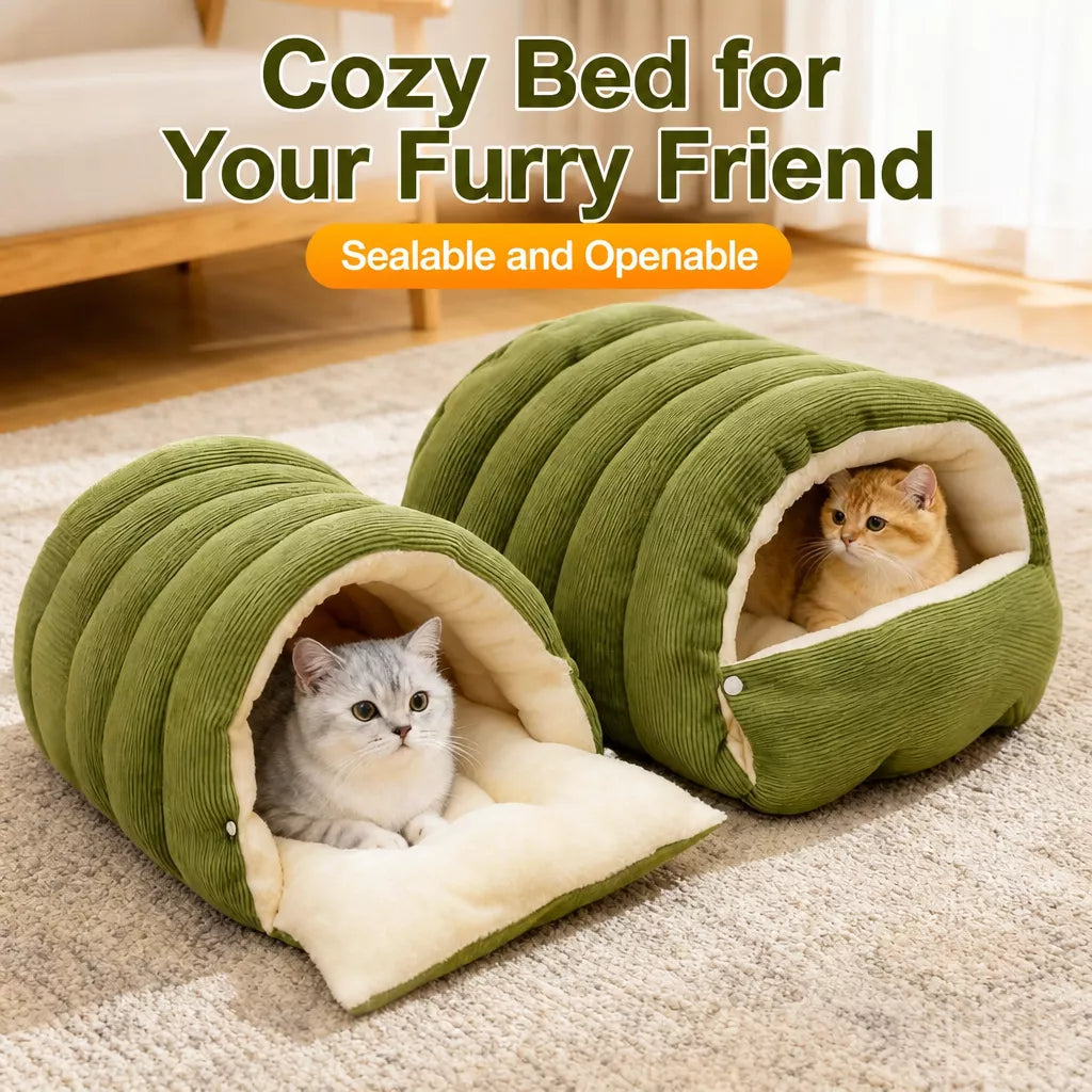 Semi-Enclosed Cat & Dog Bed with Removable Washable Cover