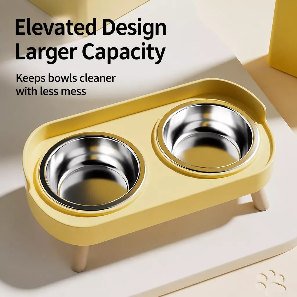 Double Dog Bowl Stand with Stainless Steel Bowls