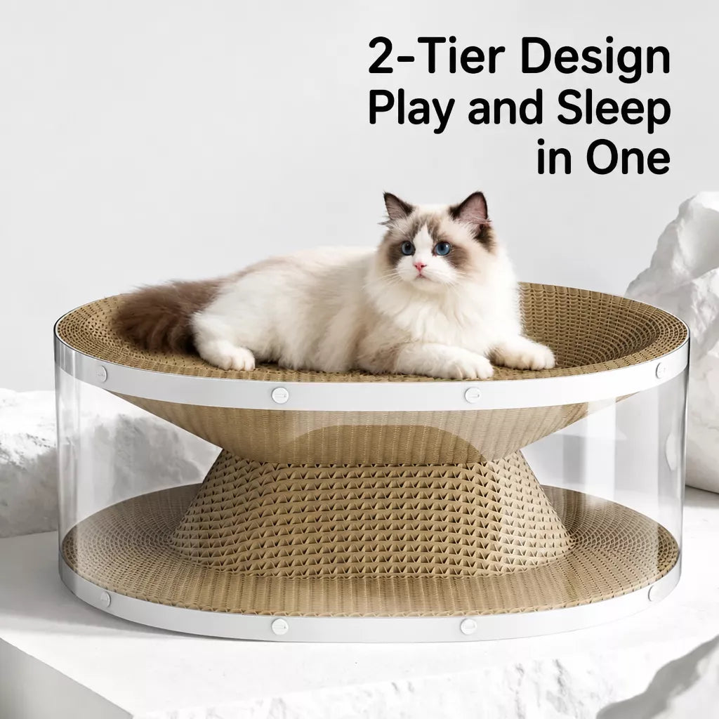2-in-1 Corrugated Cardboard Cat Scratcher & Tunnel Bed