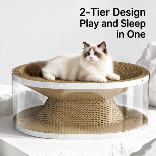 2-in-1 Corrugated Cardboard Cat Scratcher & Tunnel Bed