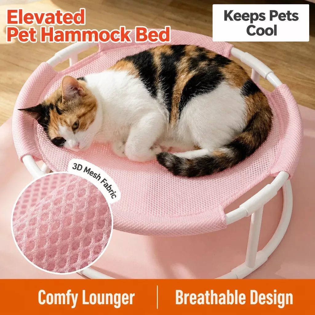 Round Elevated Pet Bed with Breathable Hammock-Style Surface