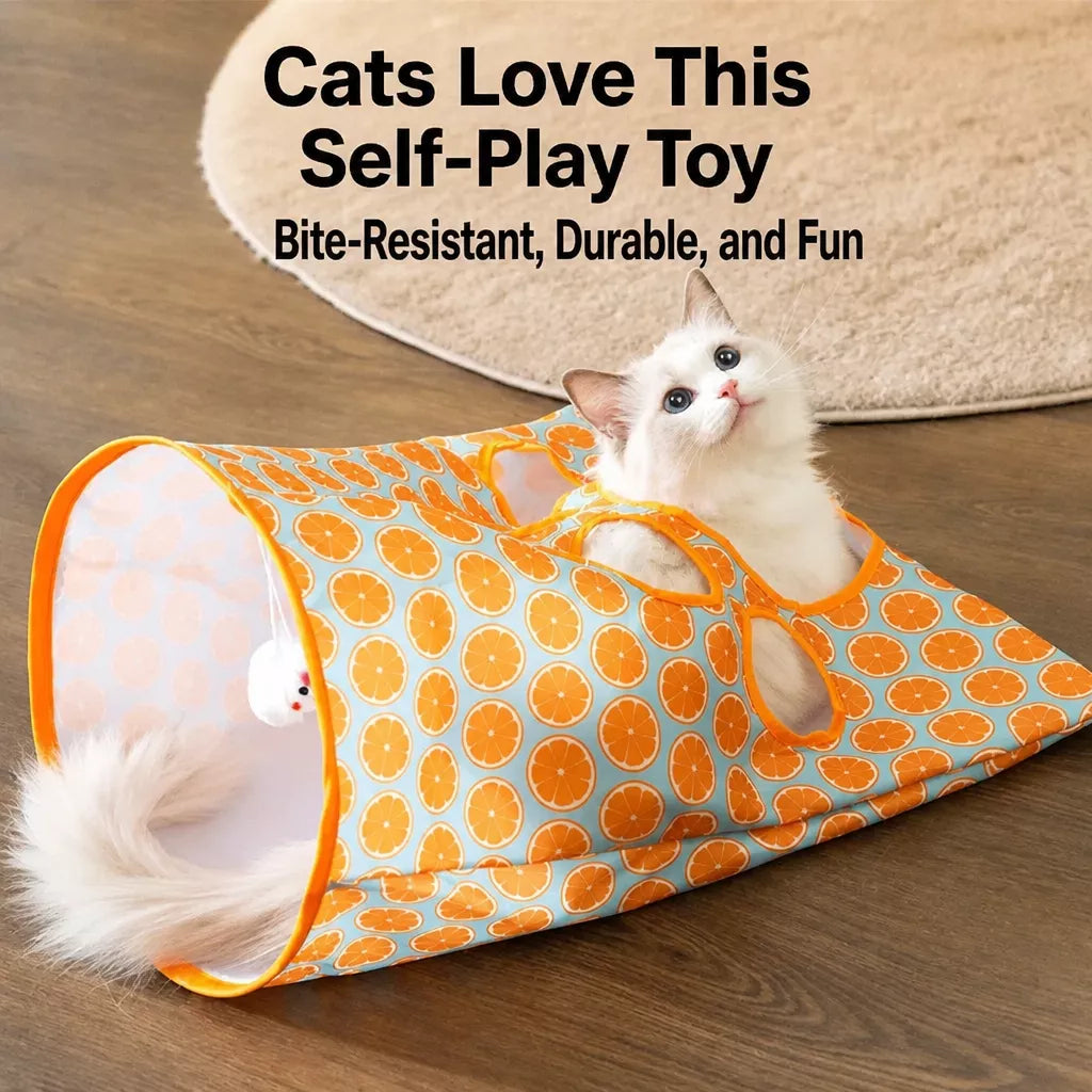 Collapsible Cat Tunnel Toy with Crinkle Paper
