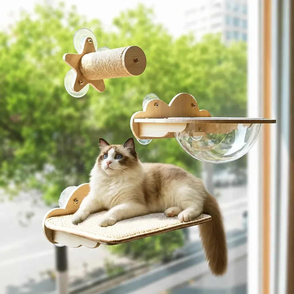 Window-Mounted Cat Tower with Hammock, Perch & Sisal Posts