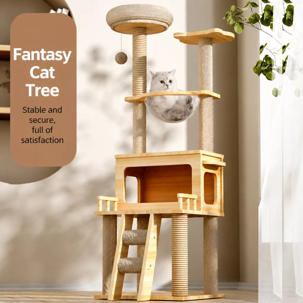Mini Cat Tree with Enclosed Cat House and Scratching Post
