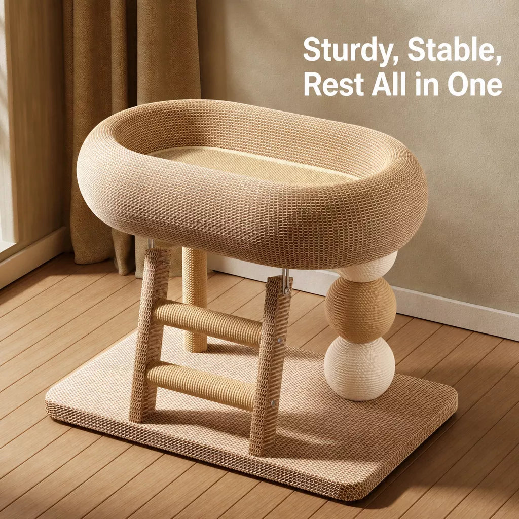 Space-Saving Sisal Cat Scratcher Bed & Climbing Tower