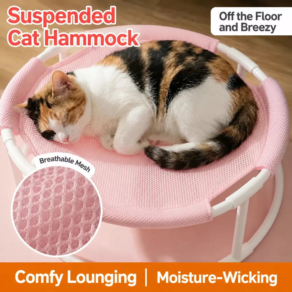 Elevated Round Cat Bed with Breathable Nylon Surface