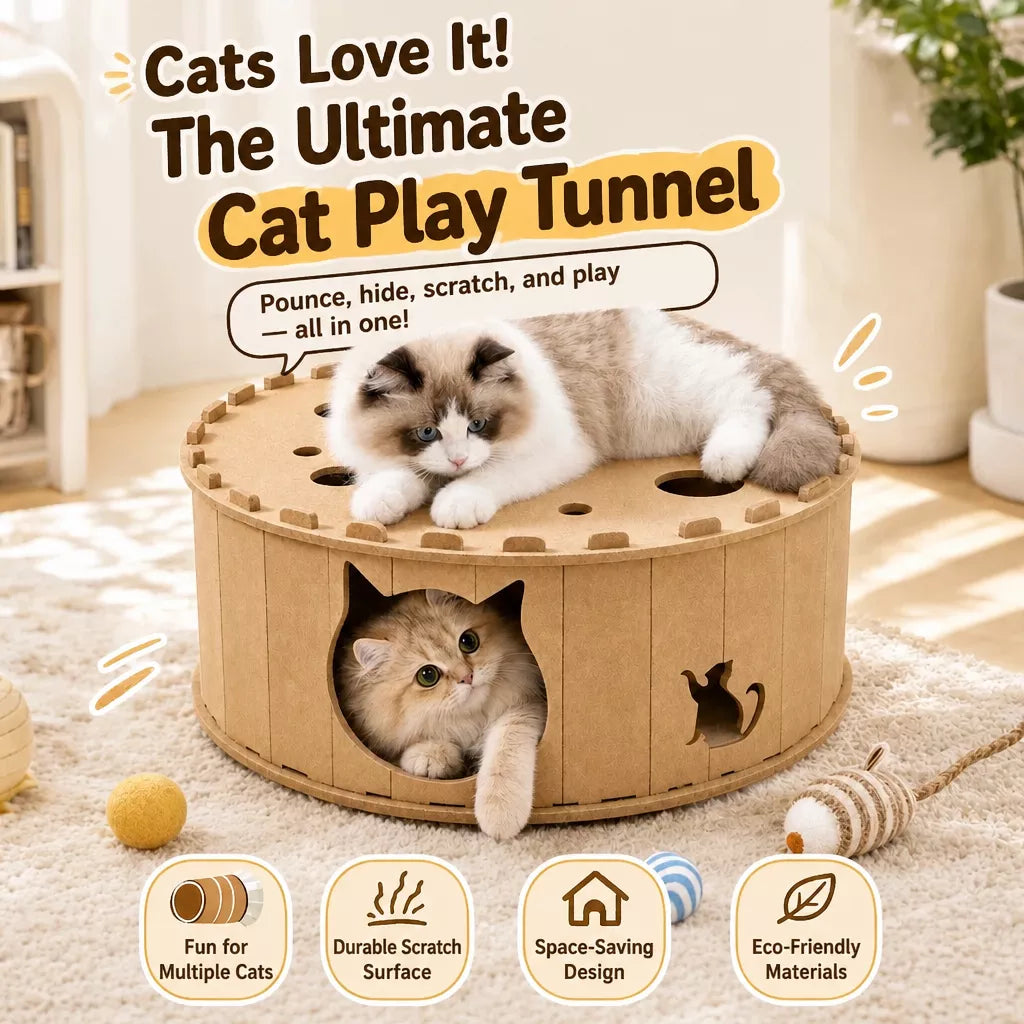 Donut Cat Scratcher Bed with Enclosed Tunnel