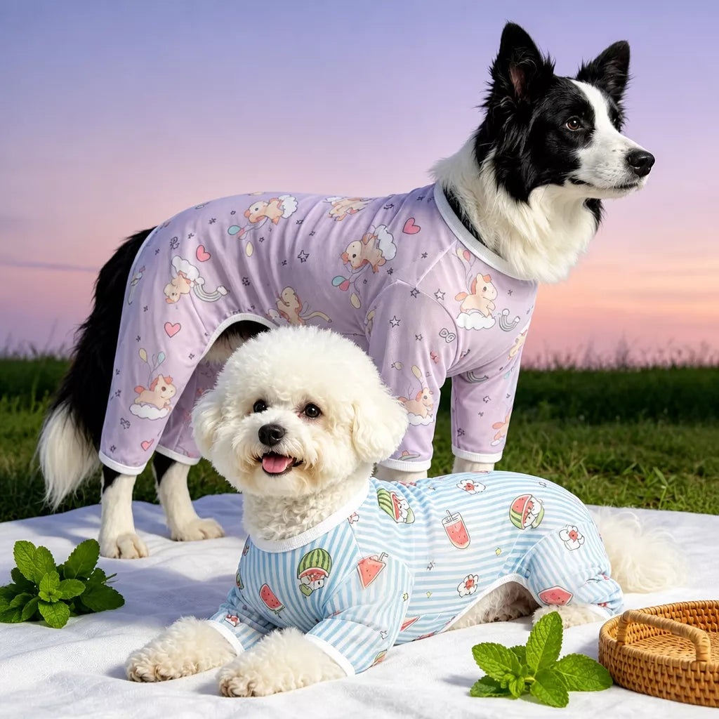 Summer Mesh Four-Leg Dog Outfit with Cartoon Print