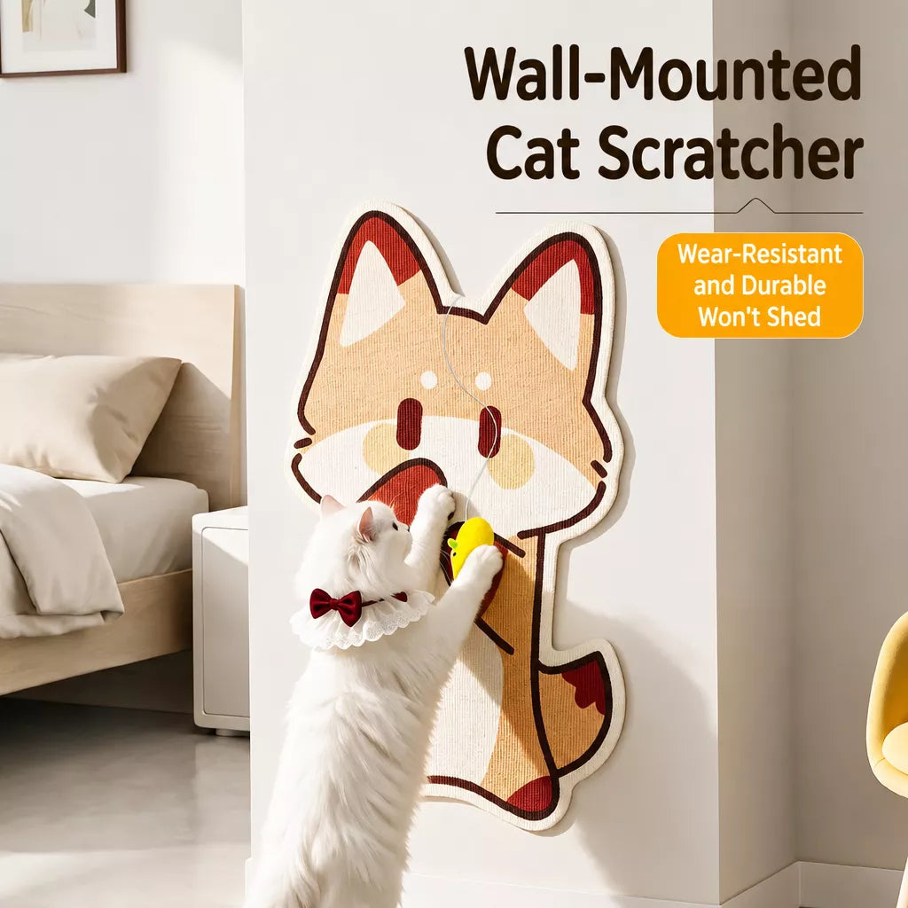 Wall-Mounted Vertical Cat Scratcher with Self-Adhesive Backing