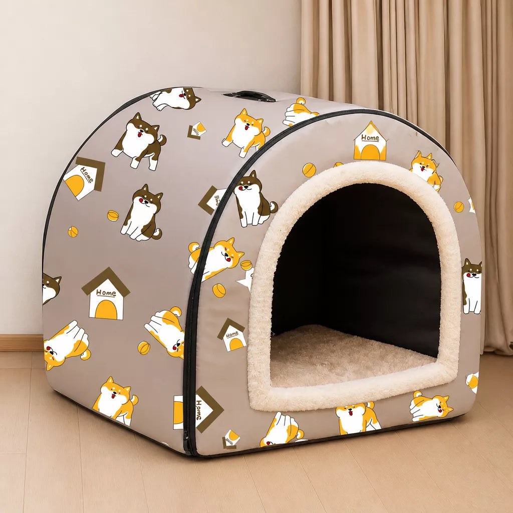Semi-Enclosed Waterproof Pet Bed for Small to Medium Dogs and Cats