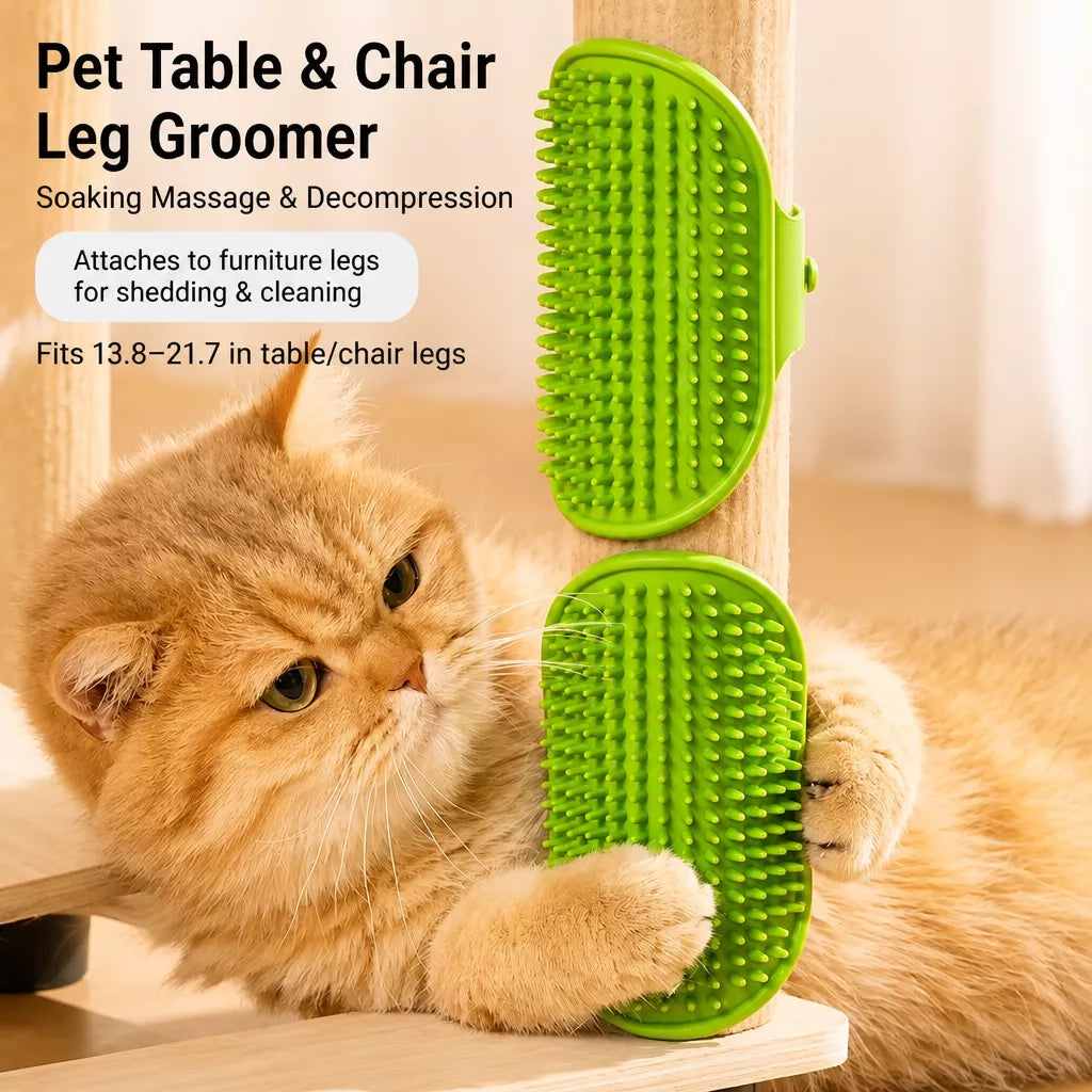 Strap-On Silicone Cat Grooming Brush for Table Legs