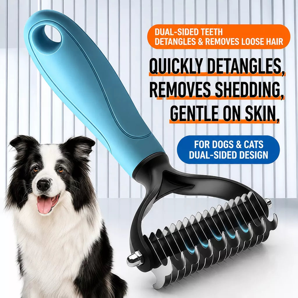 Pet Dematting and Deshedding Comb for Dogs and Cats