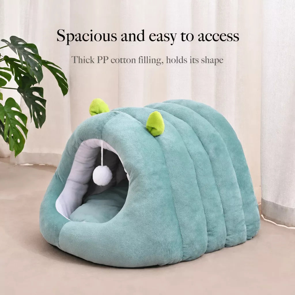 Semi-Enclosed Cat Bed with Tunnel-Style Hideaway