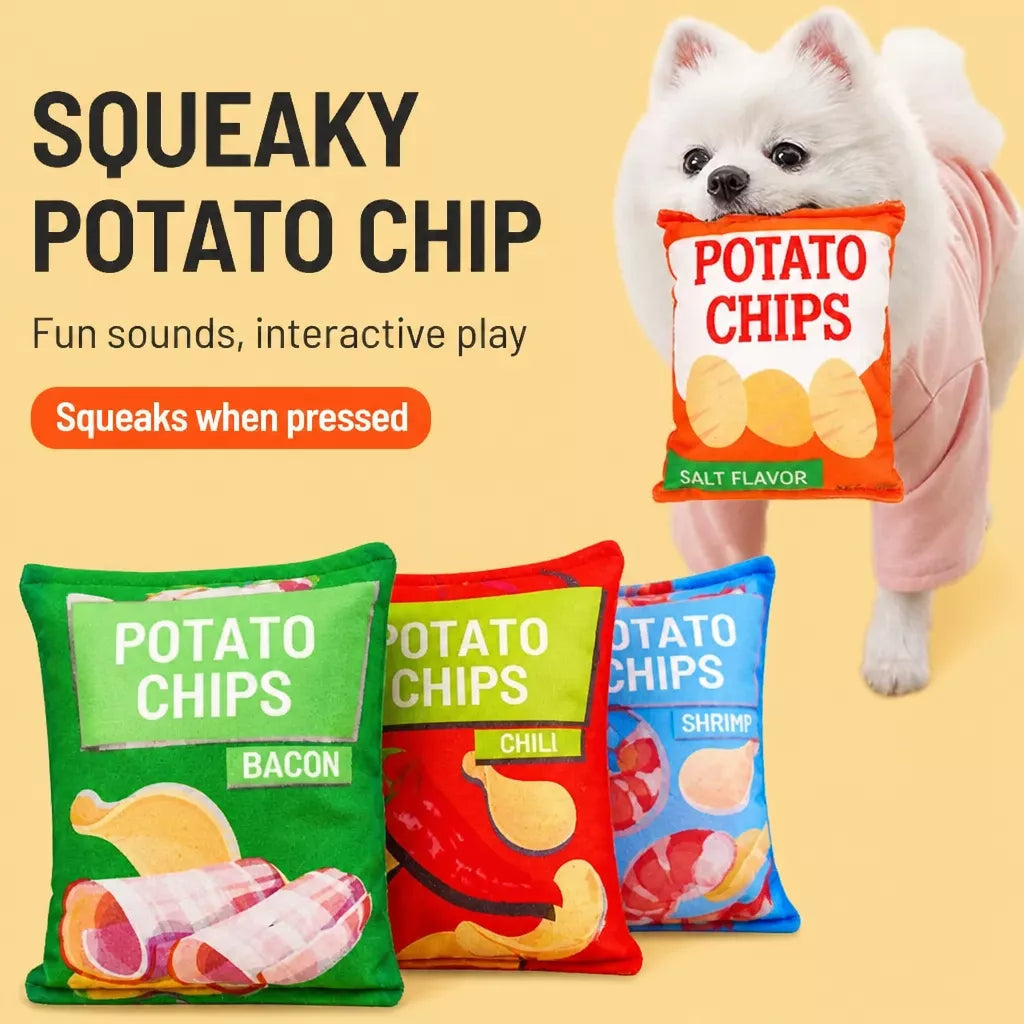 Plush Squeaky Potato Chip Toy for Dogs and Cats