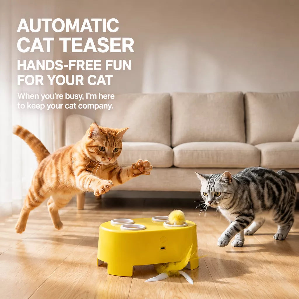 Interactive Electric Cat Toy with Feather and Yarn Attachments