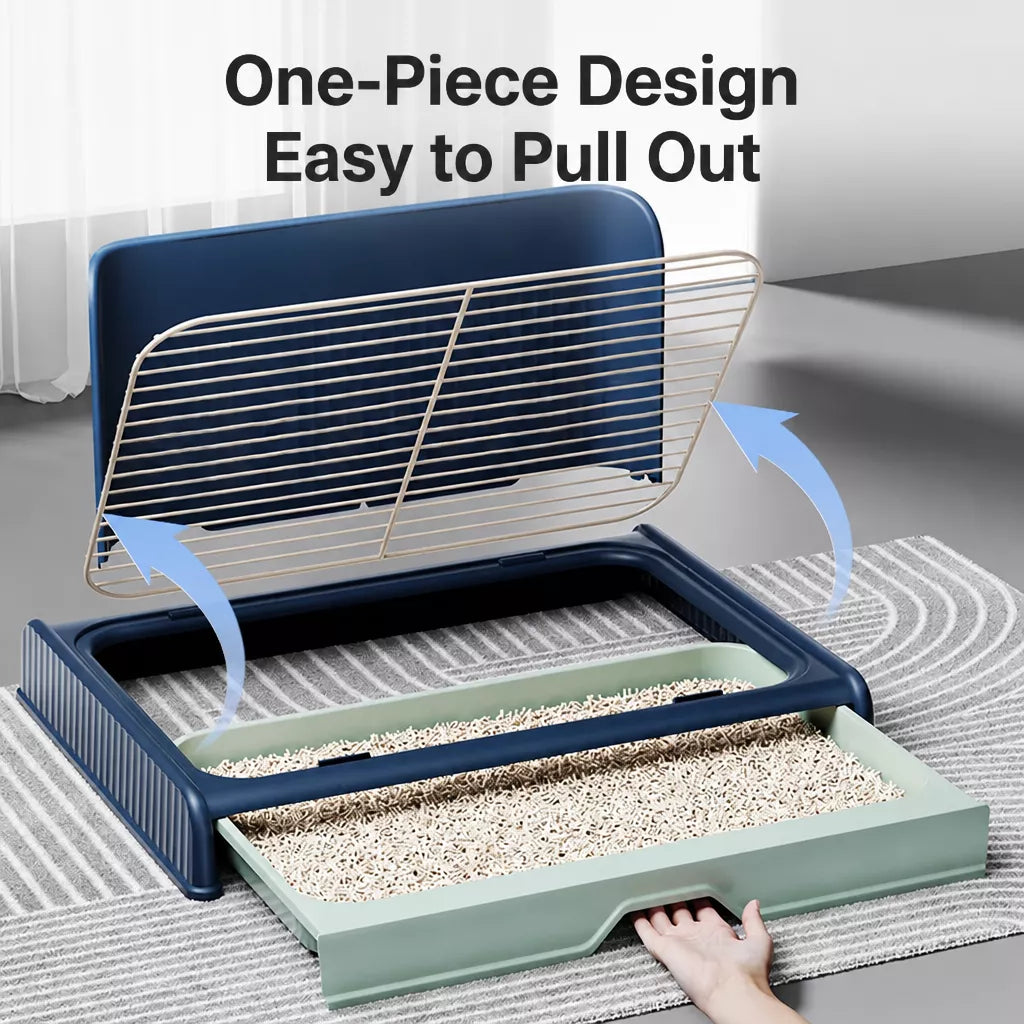 Dog Potty Tray with Back Wall, Wire Grid & Removable Drawer
