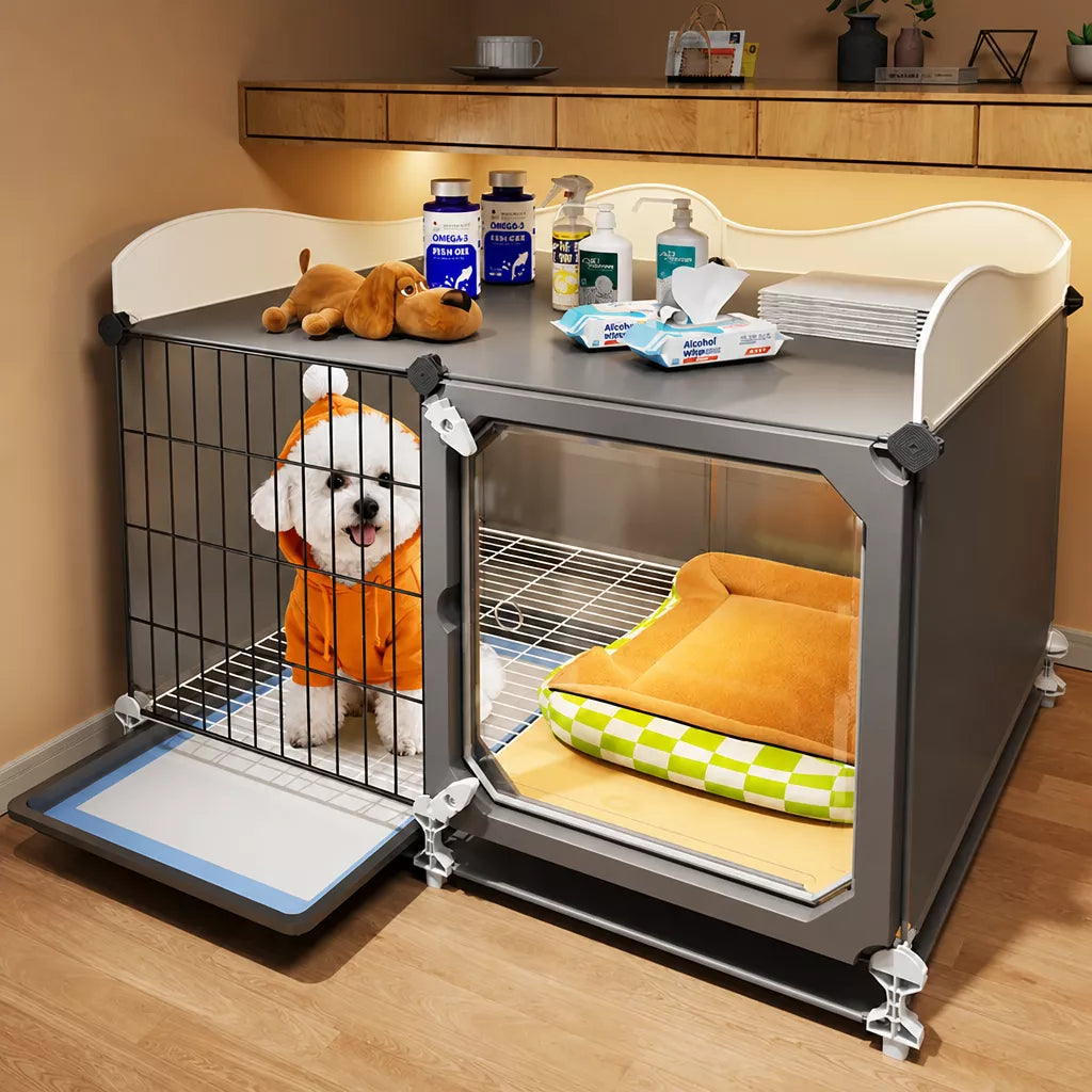 Indoor Iron Dog Crate with Separate Potty Area