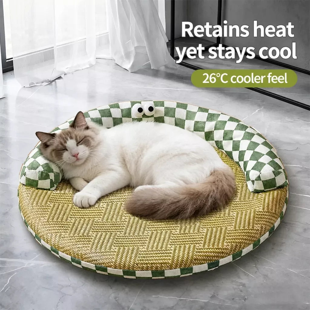 Round Cat Bed with Removable, Washable Mat