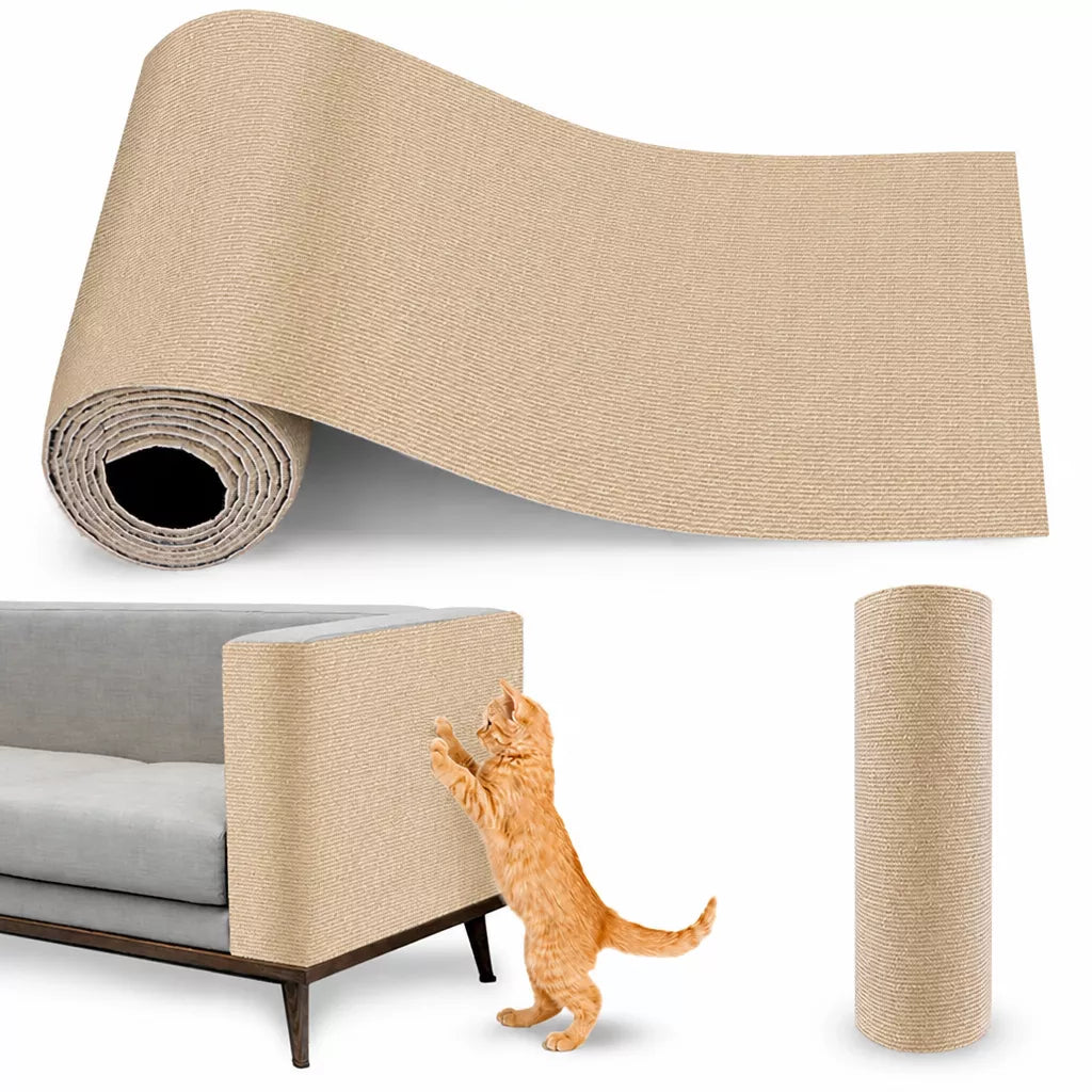 Wall-Mounted Cat Scratching Mat with Hook-and-Loop Attachment
