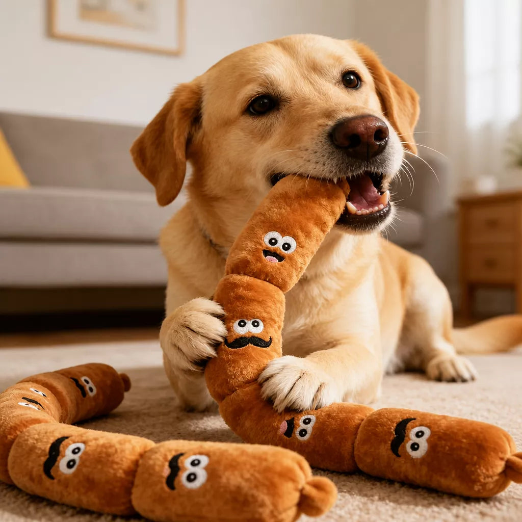 Four-Section Sausage Squeaky Tug Toy for Dogs